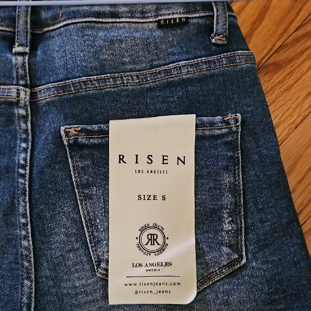 Risen Jeans Women's Dark Blue Distressed Denim Shorts - Picture 5 of 6